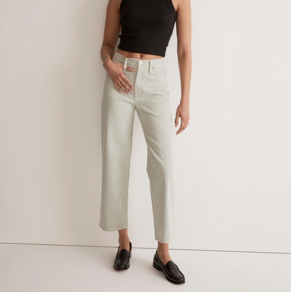 Madewell Sz 31 The perfect vintage wide leg crop Pant in Pale Celadon Stripe